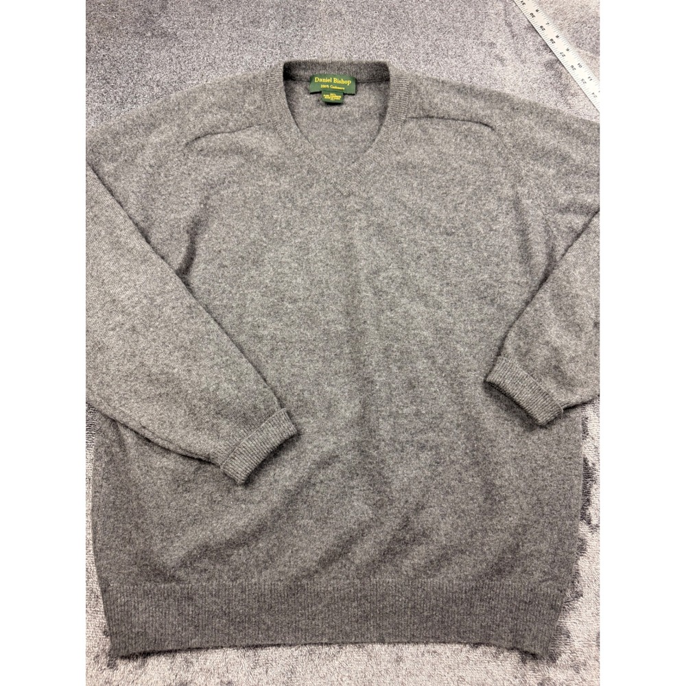 Daniel Bishop 100% Cashmere V-Neck Sweater Mens Large Heather Grey Knit L - Picture 2 of 6